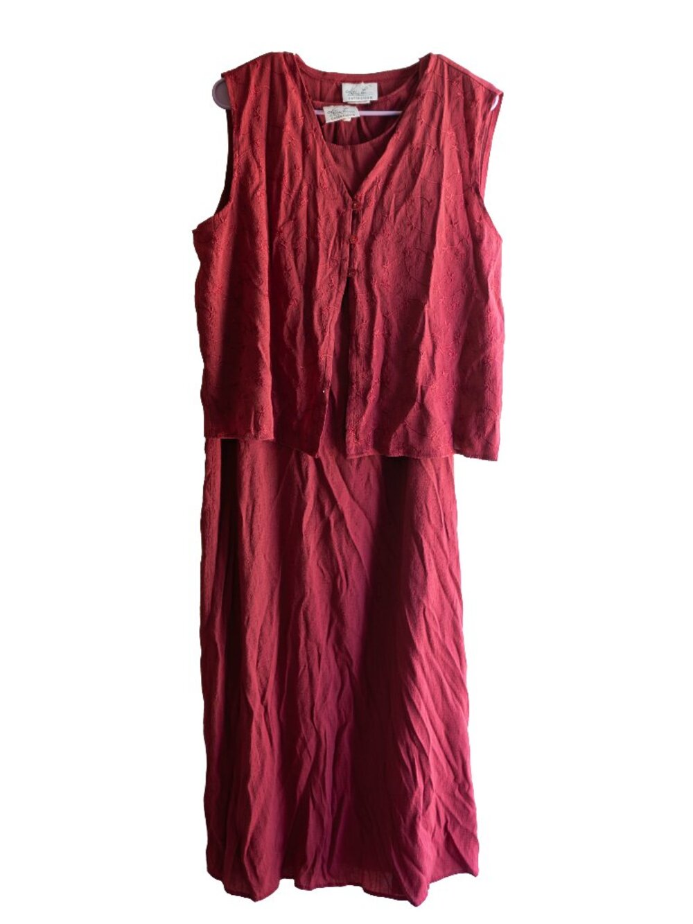 Vintage 90s Kathie Lee Collection Momcore Red Linen Maxi Dress Set - XL